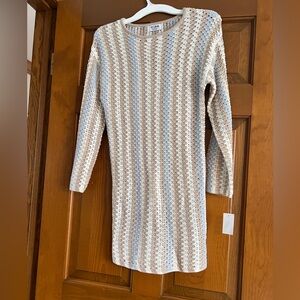 Elegant White and Blue Knit Summer Sweater Dress